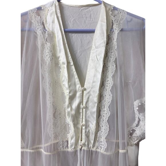 Val Mode 60s Cream Vintage Sheer Peignoir Robe size Medium - Picture 3 of 12